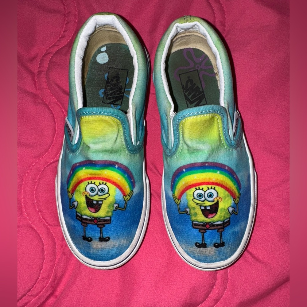 SpongeBob Kids Vans Slip-On Shoes - Blue and Yellow size 12 super cute & clean